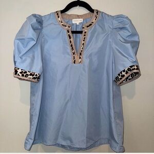 Zara Blue Embellished Puff Sleeve Blouse